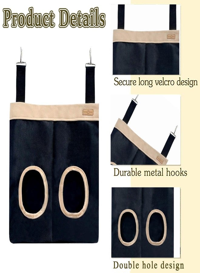 Colenumone Rabbit Hay Feeder Bag for Guinea Pigs and Chinchillas | Chew Proof Washable Oxford Cloth Hay Rack, Timothy Hay Holder, Hanging Double Hole Black Oxford Cloth - Image 3